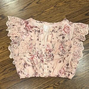 Floral Lace Ruffle Top - Pink